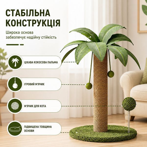 Когтеточка для кошек RIAS PP-63 с сизалевым столбиком и игрушками 63&times;41 см Green (3_08488) 3_08488 фото