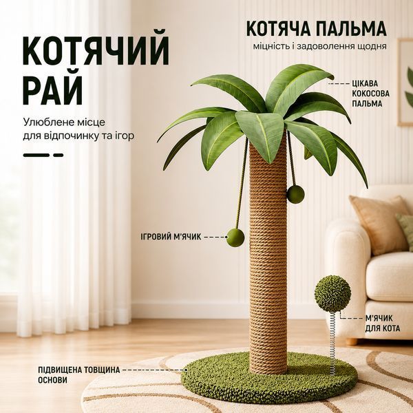 Когтеточка для кошек RIAS PP-63 с сизалевым столбиком и игрушками 63&times;41 см Green (3_08488) 3_08488 фото