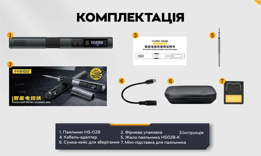 Портативний смарт-паяльник FNIRSI HS-02B 100W з живленням PD/QC та IPS-екраном Black (3_07701) 3_07701 фото