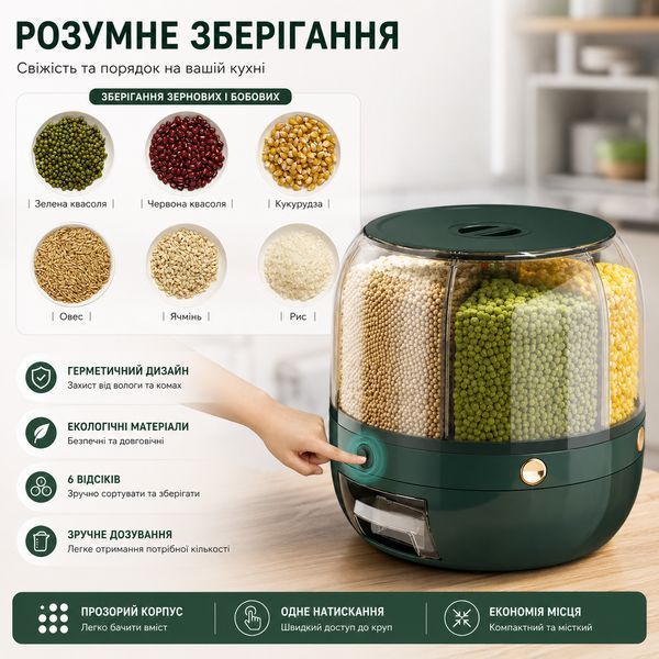 Контейнер-диспенсер для круп RIAS KF8983 з обертовим корпусом 24&times;24&times;24 см Emerald (3_08590) 3_08590 фото