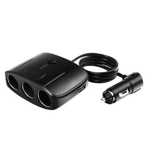 Автомобільний розгалужувач прикурювача Olesson 1635 на 3 виходи + USB 120W Black (7_01726) 7_01726 фото