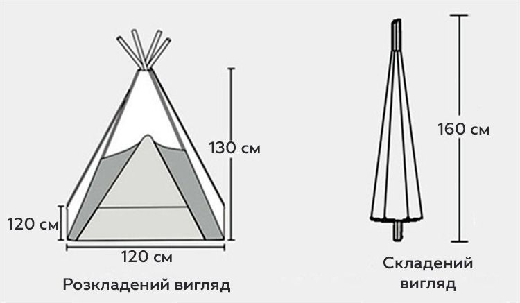 Дитячий ігровий намет вігвам RIAS KRO-160 з дерев'яним каркасом 130x120x120 см Grid (3_08136) 3_08136 фото