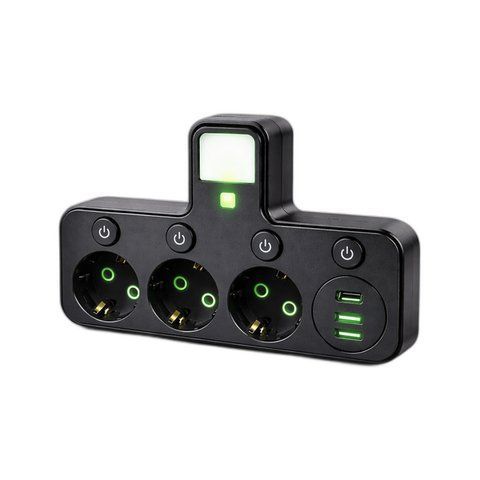 Мережевий фільтр RIAS 8624UL 3 розетки 2xUSB Type-C LED 2500Вт Black (3_08185) 3_08185 фото