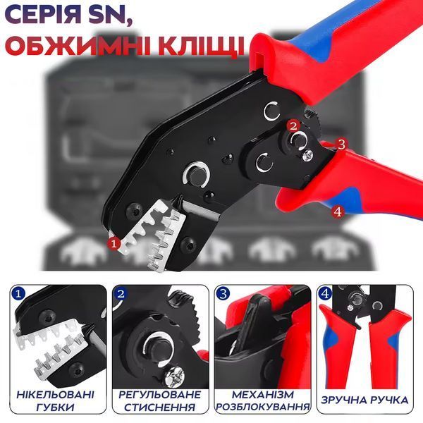 Набір обжимних кліщів SN-Collection SN-58B з 5 змінними губками в кейсі (3_07427) 3_07427 фото