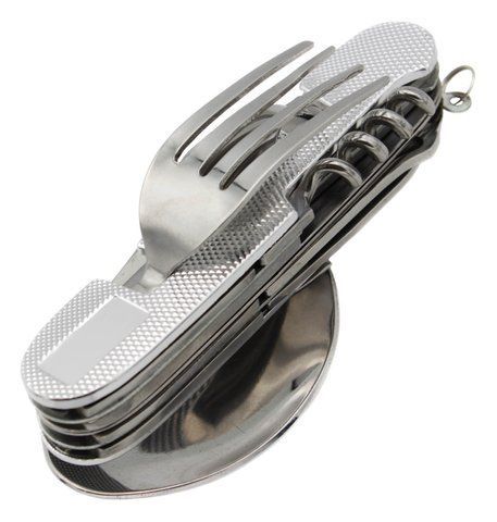 Мультиинструмент туристический RIAS L48 с вилкой ложкой и ножом Silver (7_03294) 7_03294 фото