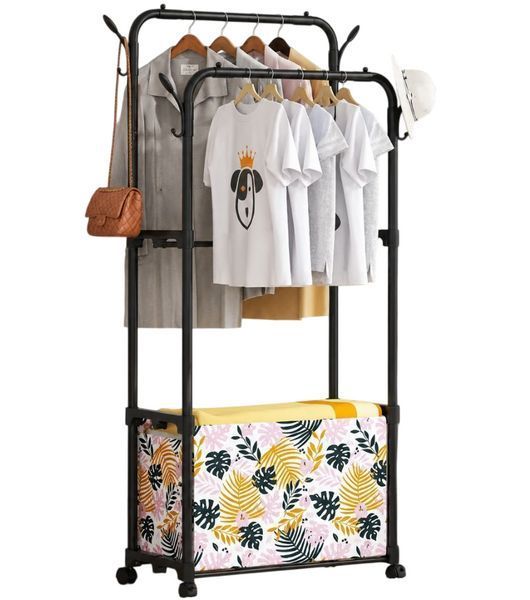 Підлогова стійка для одягу RIAS Multifunctional Shoe And Hat Rack з коліщатками 175x57x34 см Black (3_08462) 3_08462 фото