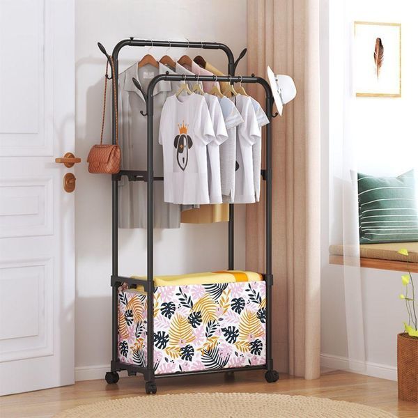Підлогова стійка для одягу RIAS Multifunctional Shoe And Hat Rack з коліщатками 175x57x34 см Black (3_08462) 3_08462 фото