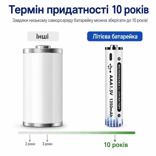 Акумуляторні батарейки Energy Li-ion AAA 1.5V 1350mAh USB Type-C 2 шт (3_08412) 3_08412 фото