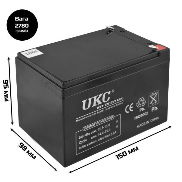 Акумулятор свинцево-кислотний UKC WST-12 12V 12Ah Black (3_02596) 3_02596 фото