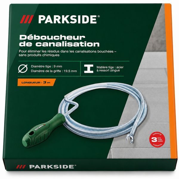 Сантехнічна спіраль PARKSIDE HG12014A для прочищення труб 3м 9мм Green (3_08593) 3_08593 фото