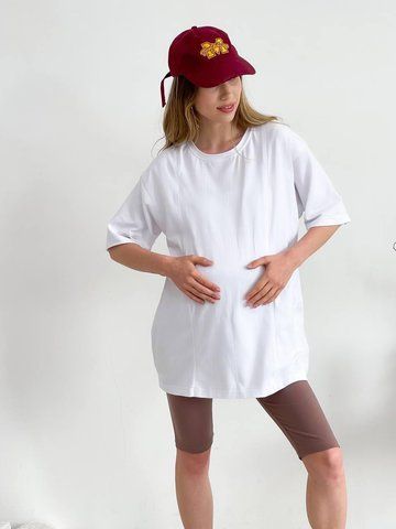 Жіноча футболка для вагітних та годуючих мам WOW MOM Oversize Біла XL (1_3047) 1_3047_Wh_XL фото
