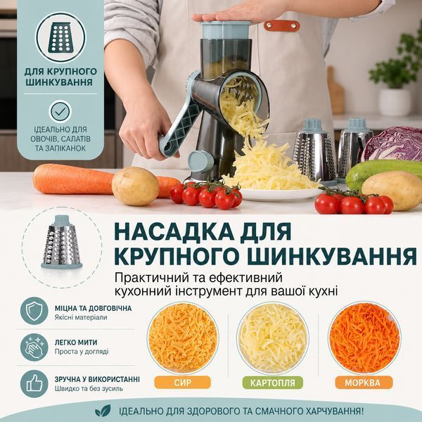 Терка-овочерізка ручна роторна RIAS JT242 з вакуумною присоскою 3-в-1 Blue (3_08650) 3_08650 фото