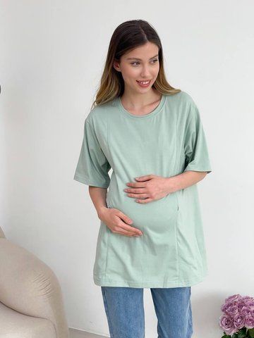 Жіноча футболка для вагітних та годуючих мам WOW MOM Oversize Фісташкова S (1_3047) 1_3047_Gr_S фото