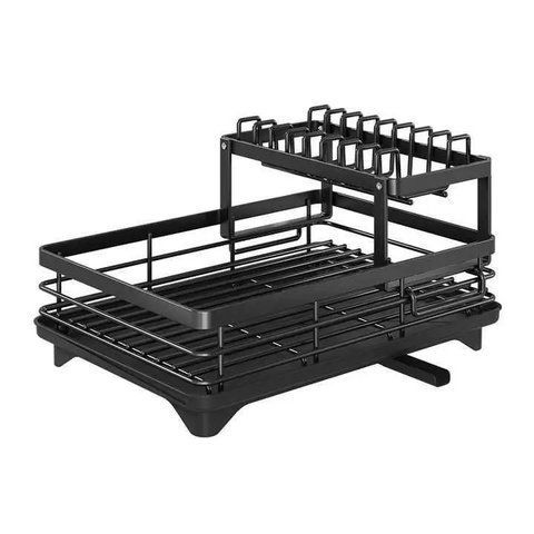 Двухуровневая сушилка для посуды RIAS Multifunctional Bowl Rack стальная с поддоном 42x30x17 см Black (3_08109) 3_08109 фото