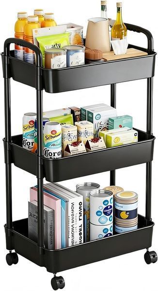 Етажерка на колесах RIAS Shelf 6033-3 3 яруси 70.5x38.5x25 см Black (3_08733) 3_08733 фото