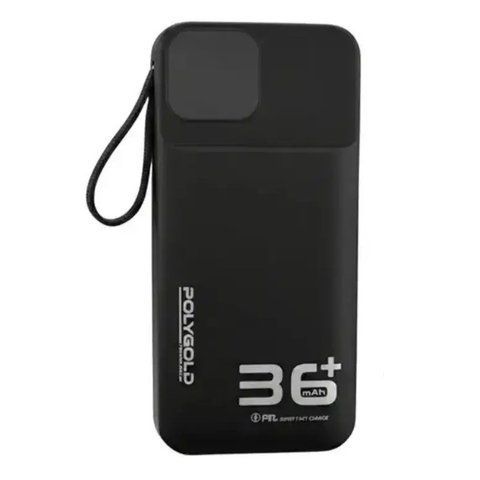 Повербанк Polygold PG-PW328 з LED-дисплеєм та вбудованим кабелем 36000 mAh 22.5W Black (7_03188) 7_03188 фото