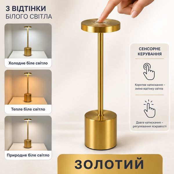 Настольная светодиодная лампа RIAS YG-T01 аккумуляторная сенсорная USB Type-C 5W Gold (3_08416) 3_08416 фото